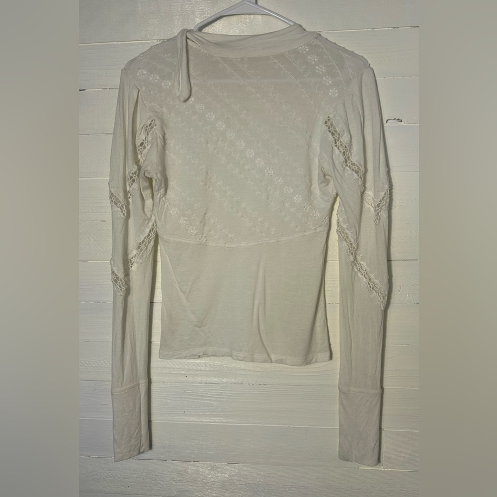 Free People Victoria embroidered crochet long sleeve top, white, women’s XS. - Picture 4 of 7